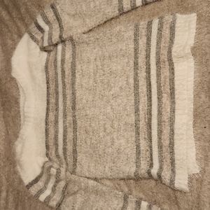 The Limited NEW fuzzy striped Gray and white sweater L Large